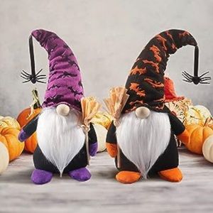 Pair Of Halloween Gnomes With Wizard Hats Long Beards Halloween Decorations 8”